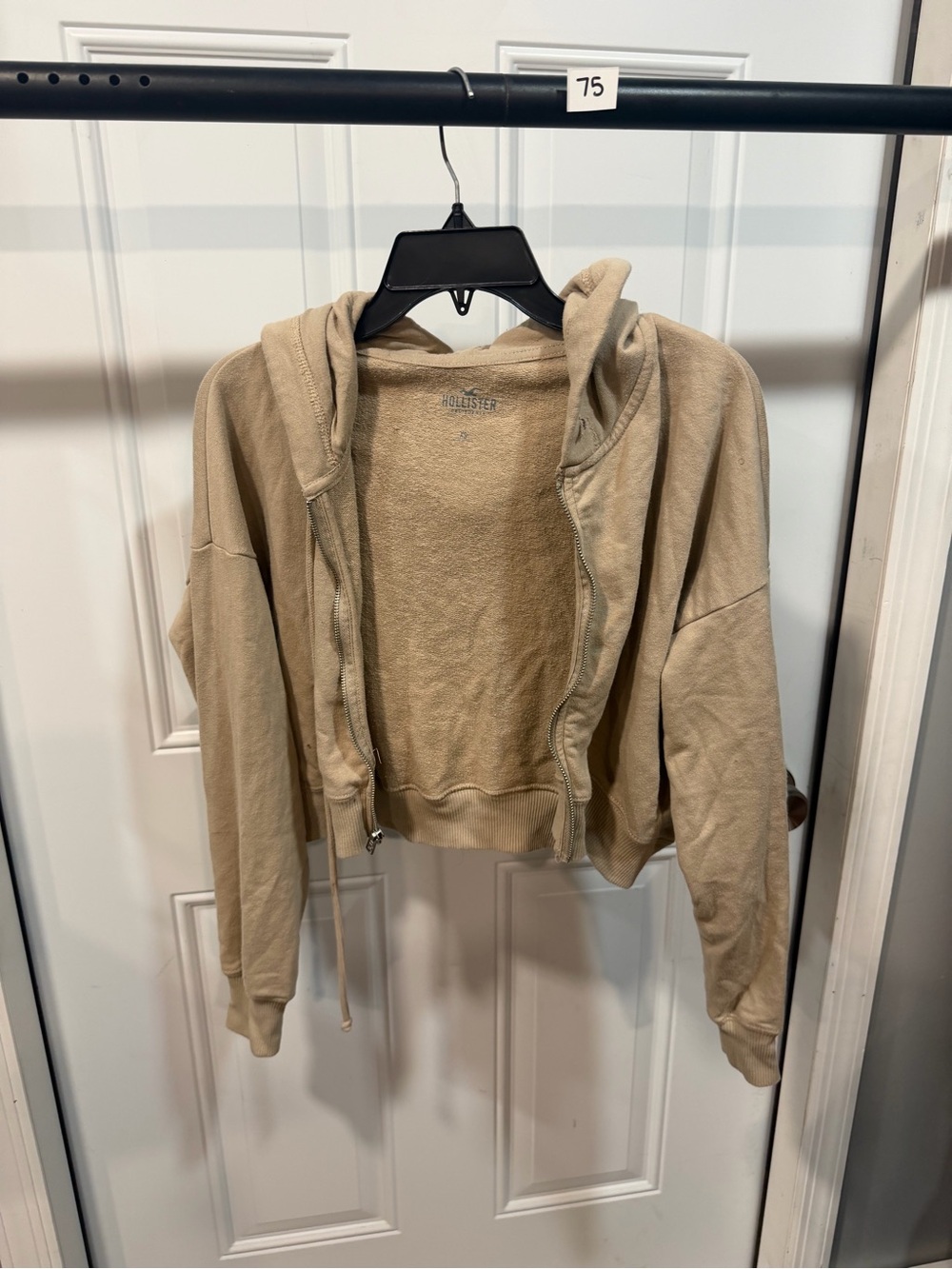 Hollister Cropped Zip Hoodie in Tan Beige